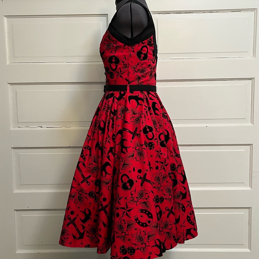 Hell Bunny Vixen ⚓️ Sailor Tattoo Flocked Swing Dress - Small - Picture 3 of 12